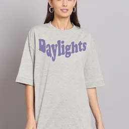 Imsa Moda Typography Printed Drop-Shoulder Sleeves Cotton Oversized T-shirt-image-90