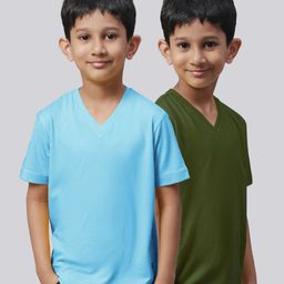 Friskers Boys Turquoise Blue 2 V-Neck Pockets T-shirt-image-70