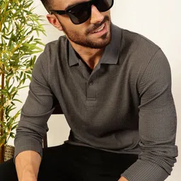 Thomas Scott Men Smart Self Design Polo Full Sleeves T-shirt-image-44