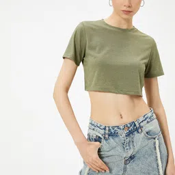 Koton Women Solid Round Neck T-shirt-image-38