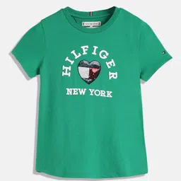 Tommy Hilfiger Girls Typography Printed Embellished Cotton T-shirt-image-70