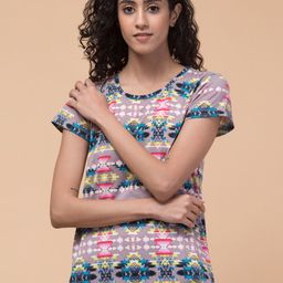 Hive91 Geometric Printed Round Neck Cotton Relaxed Fit T-shirt-image-5