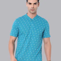 V Dot Men Printed Mandarin Collar T-shirt-image-34