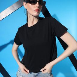 STHULAS Women Solid Round Neck Crop T-shirt-image-13