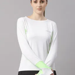 JUMP USA Women White & Fluorescent Green Colourblocked T-shirt-picture-37