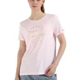 Tommy Hilfiger Women Typography Printed Round Neck Cotton T-shirt-image-19