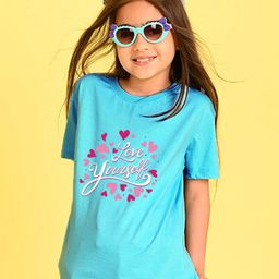 NUSYL Girls Typography Printed Round Neck Longline Oversized T-shirt-44