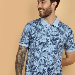V-Mart Floral Printed Polo Collar Short Sleeves Cotton Casual T-shirt-image-94