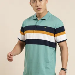 Joven Striped Polo Collar Short Sleeves Cotton T-shirt-image-8