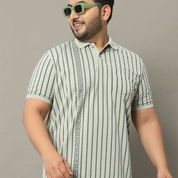 OGEN Men Striped Polo Collar Plus Size T-shirt-image-2