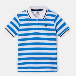 The Souled Store Boys White & Blue Striped Polo Collar Pure Cotton T-shirt-image-82