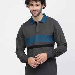 Kalt Striped Polo Collar Long Sleeves T-shirt-image-4