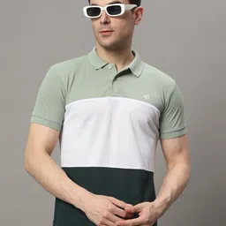 THE MILLION CLUB  Colourblocked Polo Collar Cotton T-shirt-image-75