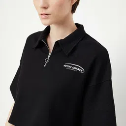 max Women Solid Polo Collar Cotton T-shirt-image-48