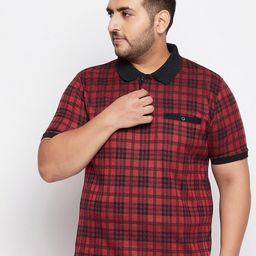 AUSTIVO Men Red & Black Checked Polo Collar T-shirt-image-63