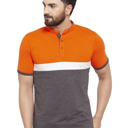 Kalt Plus Size Men Orange & Grey Solid Colourblocked Mandarin Collar T-shirt-image-25
