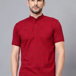 Cantabil Men Printed Mandarin Collar Pockets T-shirt-image-55