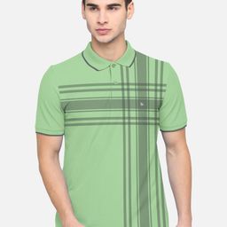 BULLMER Men Green & Grey Striped Polo Collar Bio Finish Cotton T-shirt-image-89