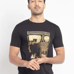 Status Quo Men Black Graphic Printed Round Neck Cotton T-shirt-image-46