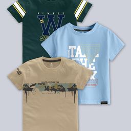 CODEZ Boys Pack Of 3 Typographic Printed Cotton T-shirts-50