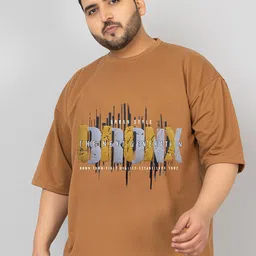 CHKOKKO Plus Typography Printed Drop-Shoulder Sleeves Oversized Cotton Casual T-shirt-image-47
