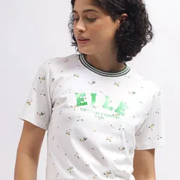 ELLE Conversational Printed Cotton Round Neck Relaxed Fit T-shirt-image-68