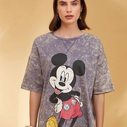 Kazo Mickey Mouse Graphic Printed Round Neck Cotton T-shirt-image-38