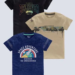BAESD Boys Pack Of 3 Typography Printed Pure Cotton T-shirt-picture-27