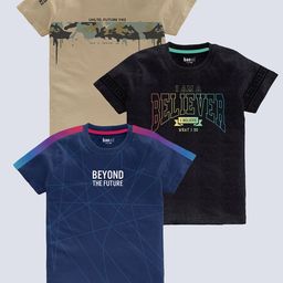 BAESD Boys Pack Of 3 Typography Printed Pure Cotton T-shirt-picture-25