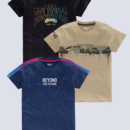 BAESD Boys Pack of 3 Typography Printed Pure Cotton T-shirts-image-94