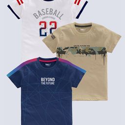 BAESD Boys Pack of 3 Typography Printed Pure Cotton T-shirts-image-98