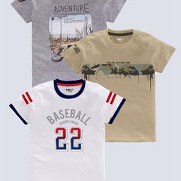 BAESD Boys Pack of 3 Typography Printed Pure Cotton T-shirts-image-100