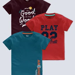 BAESD Boys Pack Of 3 Typography Printed Round Neck Regular T-shirt-image-86
