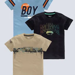 BAESD Boys Pack Of 3 Typography Printed Pure Cotton T-shirt-picture-45