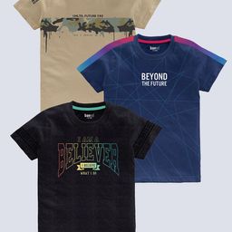 BAESD Boys Pack Of 3 Typography Printed Pure Cotton T-shirt-picture-23