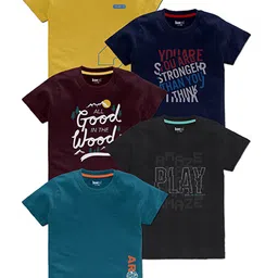 BAESD Boys Pack Of 5 Typography Printed Round Neck T-shirts-72
