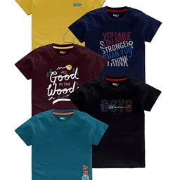 BAESD Boys Pack Of 5 Typography Printed Round Neck T-shirts-80