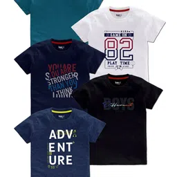 BAESD Boys Pack Of 5 Typography Printed Cotton T Shirts-image-76