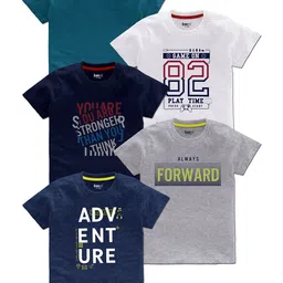 BAESD Boys Pack Of 5 Typography Printed Round Neck T-shirts-71