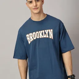 THE HOLLANDER Typography Printed Drop-Shoulder Sleeves Pure Cotton Oversized T-shirt-image-7