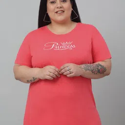Trend Level Plus Size Typography Printed Pure Cotton T-shirt-56