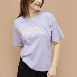 Ginger by Lifestyle Women Typography Printed Round Neck Cotton Oversized T-shirt-image-10