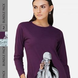CHOZI Pack Of 2 Printed Round Neck Regular Fit Pure Cotton Casual T-shirt-image-103