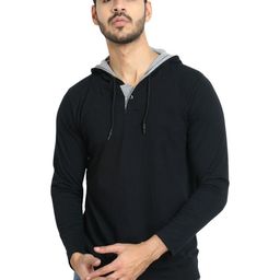 Black Collection Men Solid Hooded Cotton T-shirt-image-125