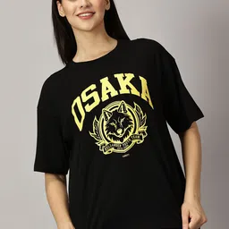 THE HOLLANDER Typography Printed Drop Shoulder Sleeves Pure Cotton Oversized T-shirt-image-14