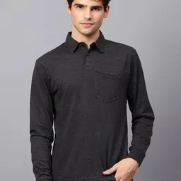 Fleximaa Polo Collar Long Sleeve Pocket Pure Cotton Regular Fit T-shirt-image-9