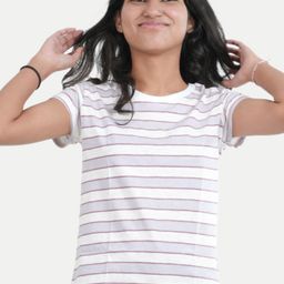 BAESD Girls Striped Neck Short Sleeves Pure Cotton T-shirt-image-21