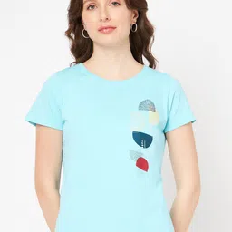 Mast & Harbour Blue Graphic Printed Pure Cotton Pockets T-shirt-picture-10