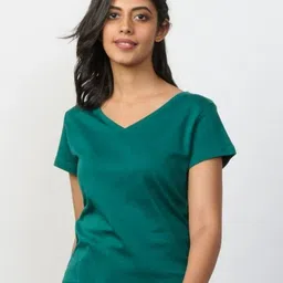 Creatures of Habit Women V-Neck Organic Cotton Pockets T-shirt-image-88