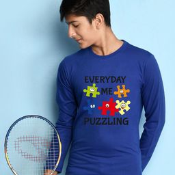 NUSYL Boys Blue Typography Printed T-shirt-image-74